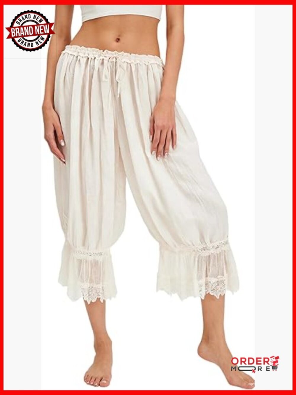 Ruffle Lace Trim Bloomer Pajama Pants Mid Rise Cropped Slips